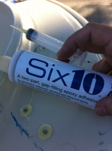 Six10 Epoxy used to Anchor down the Bracket to the Bow of the Boston Whaler